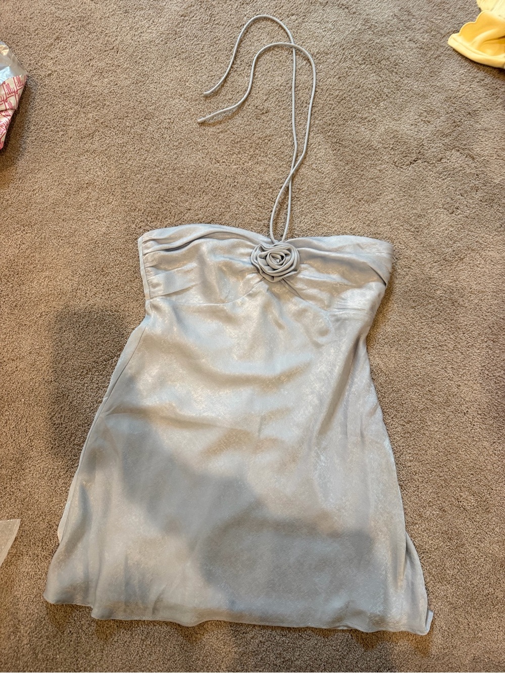 Strapless Silver/blueish Floral Appliqué Cocktail Dress